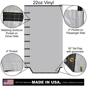 Side Roll Tarp with Tail Flap for End Dump Trailer Bed - 22oz Waterproof Vinyl